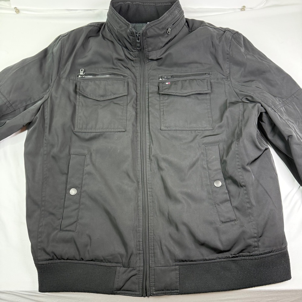 Tommy Hilfiger Mens Black Full Zip Quilted Lined Bomber Jacket XL Utility Coat